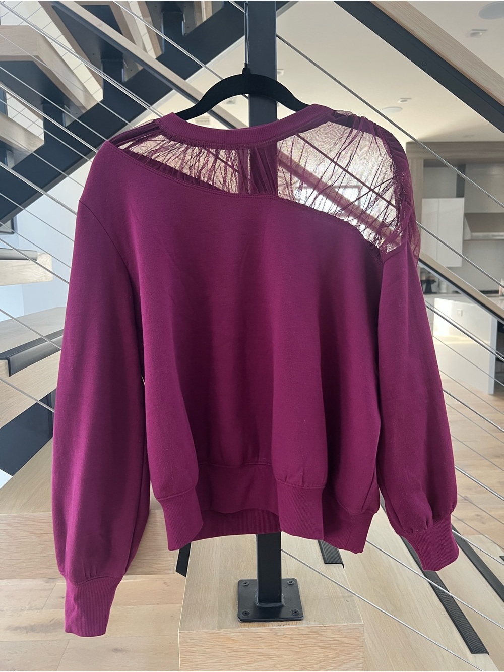 Anthropology Maeve Women's Mesh Shoulder Sweatshirt — Berry. Small